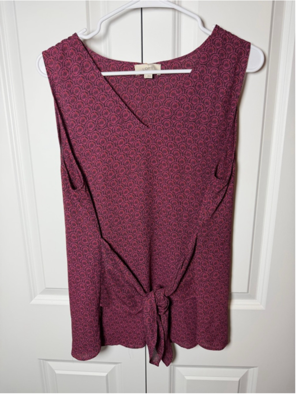 LOFT Outlet Pink (fuchsia)& Black Patterned Tie-Front Tank Top L